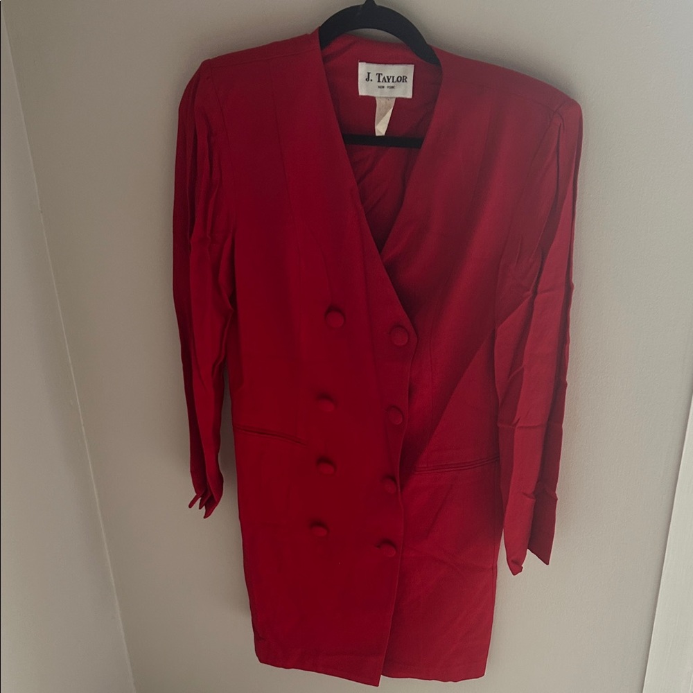 Vintage Red Double-Breasted Women's Blazer Dress